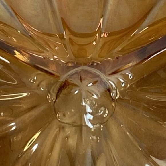 Jeannette Glass Marigold‎ Iridescent Carnival Glass Doric Clover Leaf Candy Dish - Picture 11 of 11